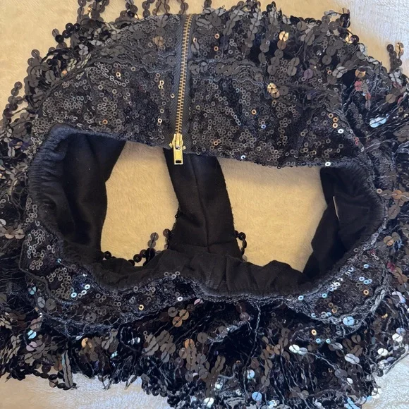 Black Sequin Fringe Shorts - Picture 3 of 5